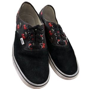 Vans ~ Black Suede with 🍒 cherries~ Mens size 10.5/Womens 12~Canvas Skate Shoe